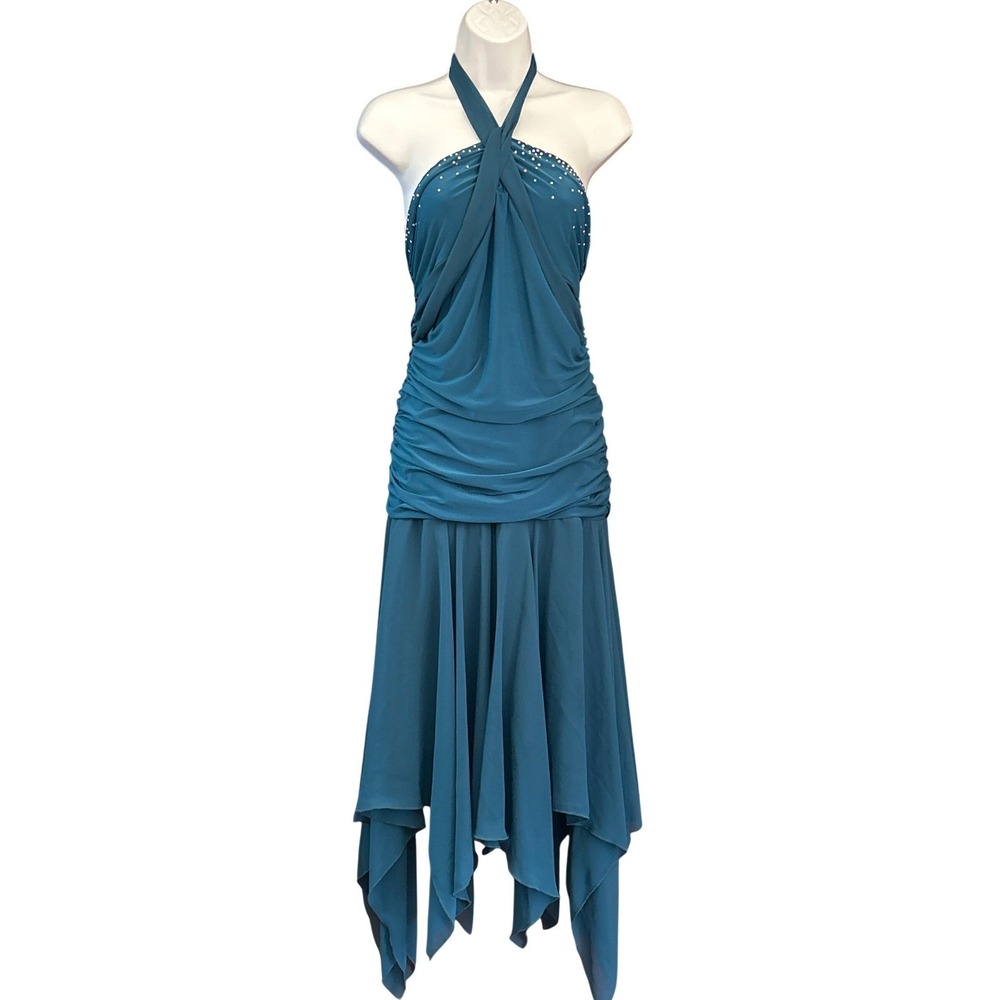 Vintage90's Style Sharon Max Halter Dress Y2K Whimsigoth Mermaidcore Rhinestone